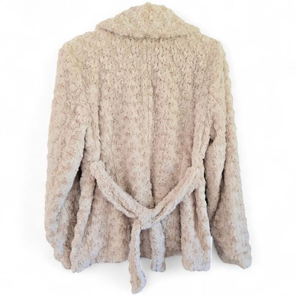 Sisters Outerwear Ivory Faux Fur Jacket Medium Belt & Rose Accent - Picture 2 of 7